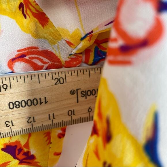 YUMI KIM Blouse 100% Silk Floral Flowy Romantic Feminine Oversized Yellow Red XS - Picture 6 of 7